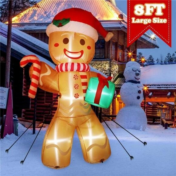 8 Ft Inflatable Gingerbread Man with Built-in 5 Bright LED Lights - Picture 6 of 6
